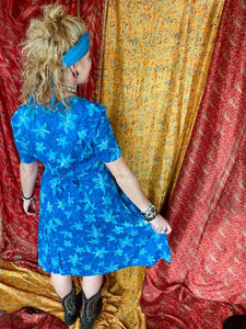 Brilliant Blue Flower Midi Dress