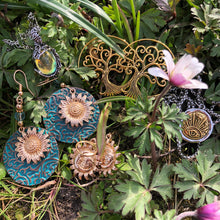 Load image into Gallery viewer, Layered Sunflower Dangle Earrings
