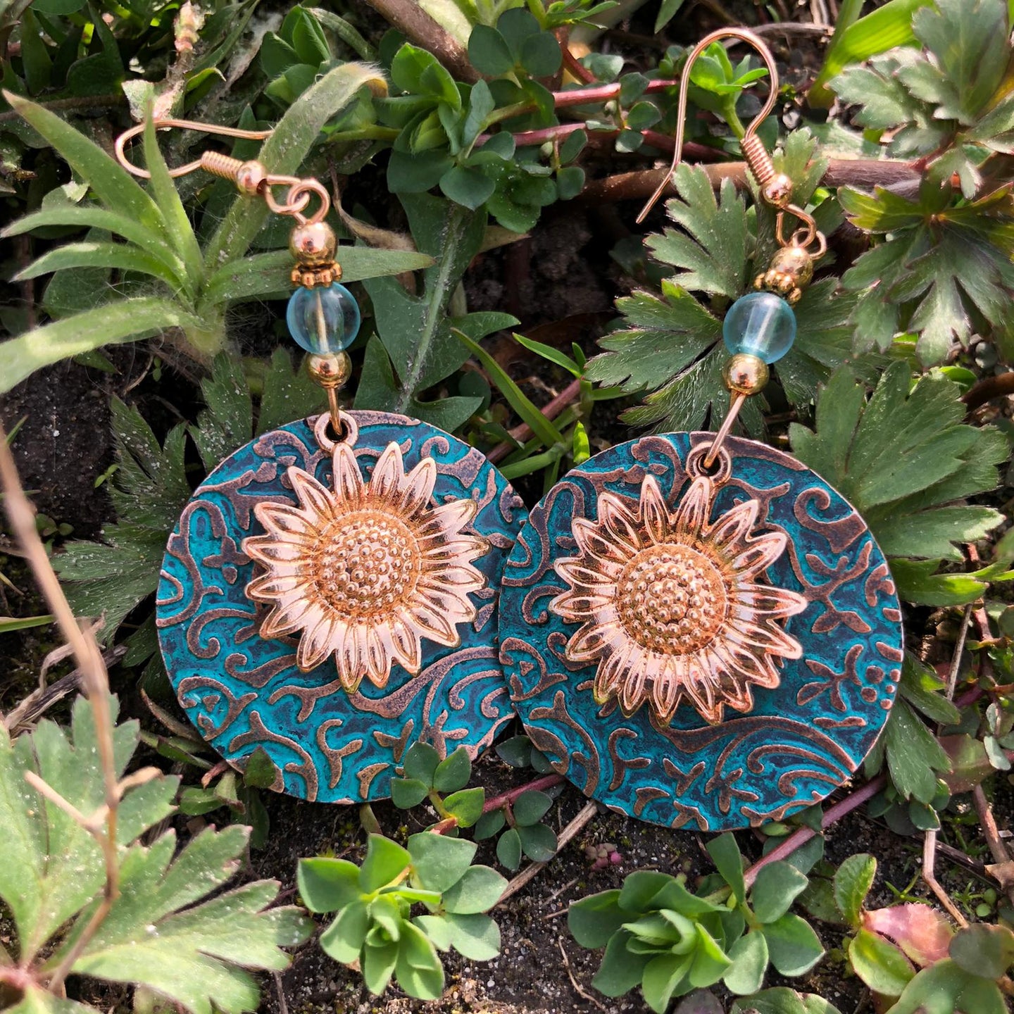 Layered Sunflower Dangle Earrings