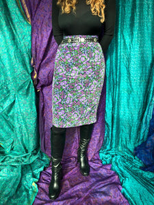Purple Floral Straight Pencil Skirt