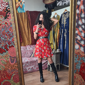 Bright Red Floral Button Up Dress