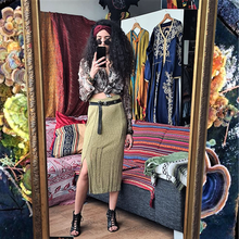 Load image into Gallery viewer, Golden Side Slit Midi Skirt
