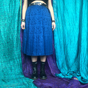 Shiny Floral Pleated Midi Skirt