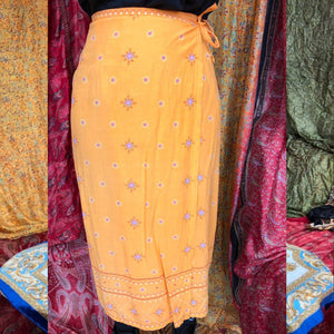 Bright Orange Print Wrap Skirt