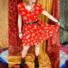 Load image into Gallery viewer, Bright Red Floral Button Up Dress
