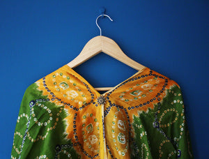 Silk Kimono Dress with Velvet Obi Belt
