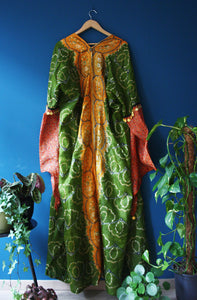 Silk Kimono Dress with Velvet Obi Belt