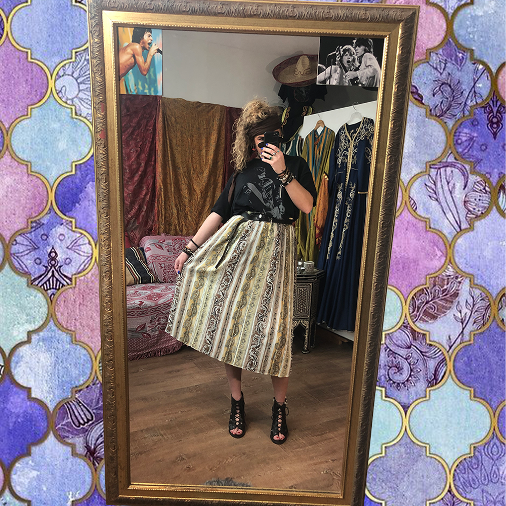 Pleated Paisley Midi Skirt