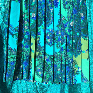 Bright Blue Paisley Pleat Midi Skirt