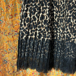 Leopard Print Pleat Skirt with Lace Panel