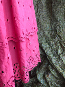 Pink Floral Eyelet Maxi Skirt
