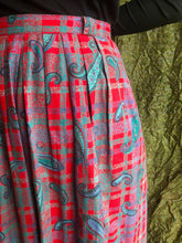 Load image into Gallery viewer, Check and Paisley Pleated Midi Skirt
