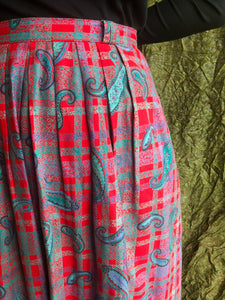 Check and Paisley Pleated Midi Skirt
