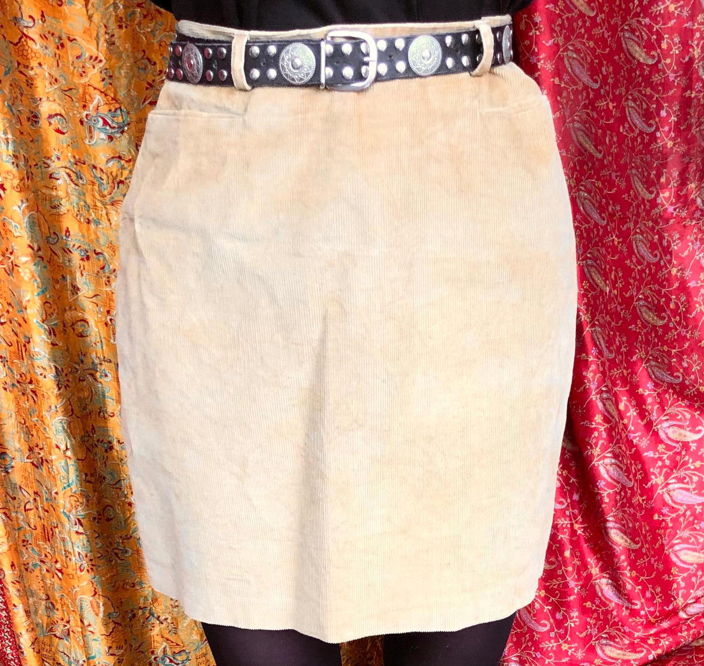 Beige Corduroy Mini Skirt