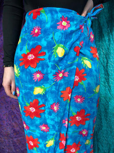 Bright Floral Print Wrap Skirt