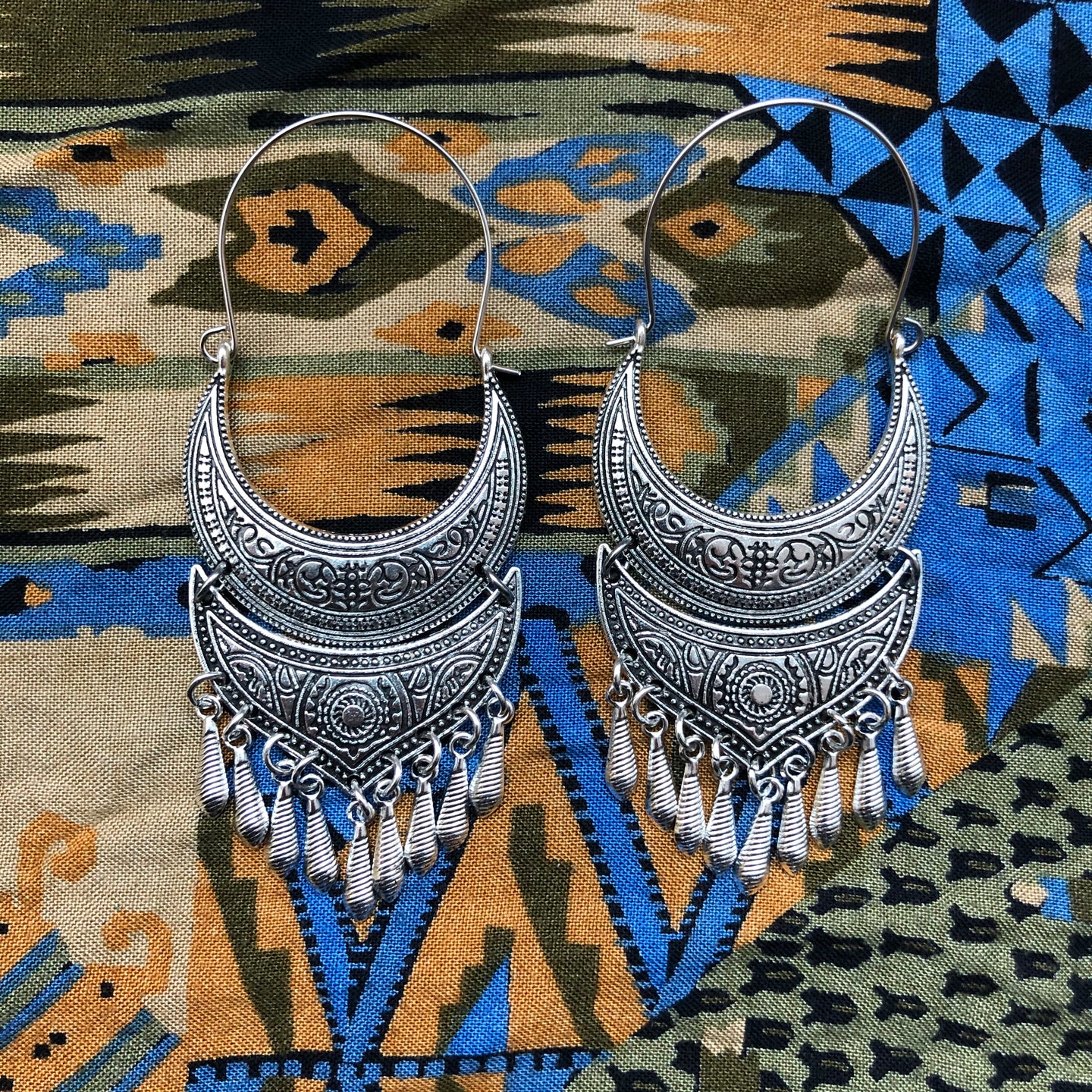 Large Engraved Tassel Drop Earrings