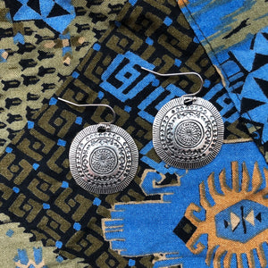 Engraved Circle Pendant Earrings